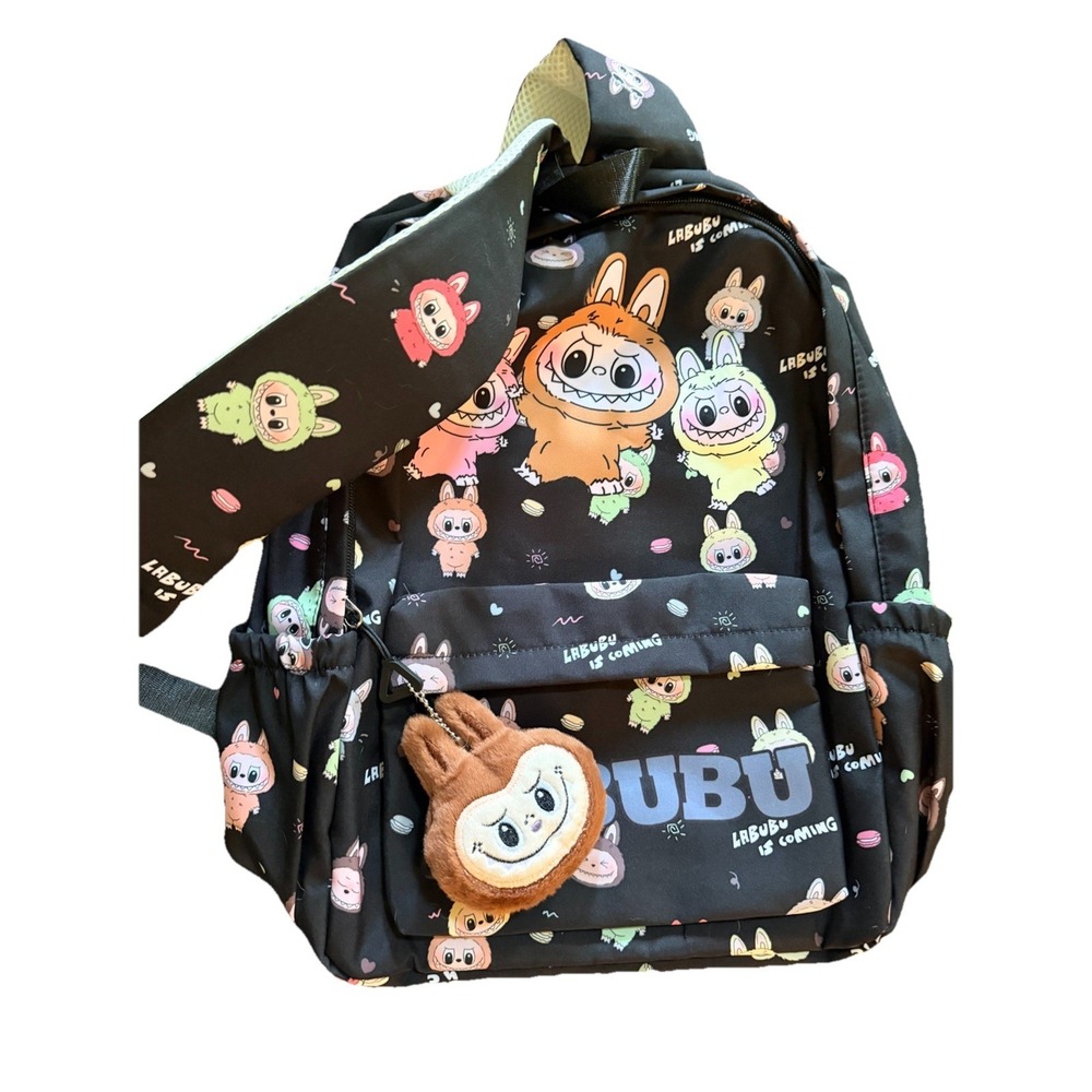 Labub- Bag Cartoon School For Girls Kids  Backpack With Stuffed Animal Hang Tag